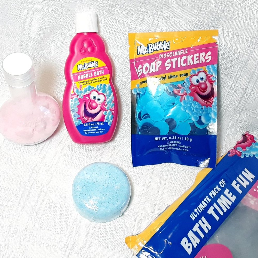 💜Kids Mr. Bubble Colorful Skin Bath Body Fizz Water Tub Stickers Soap BUNDLE
